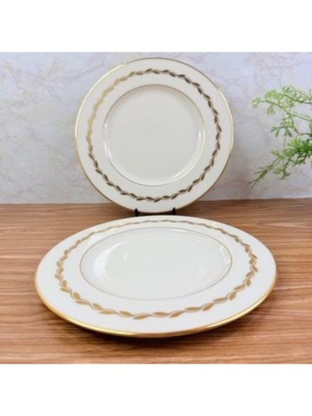 Lenox Set of 2 Golden Wreath Salad Plates 8.25" Ivory Gold Leaf Trim USA